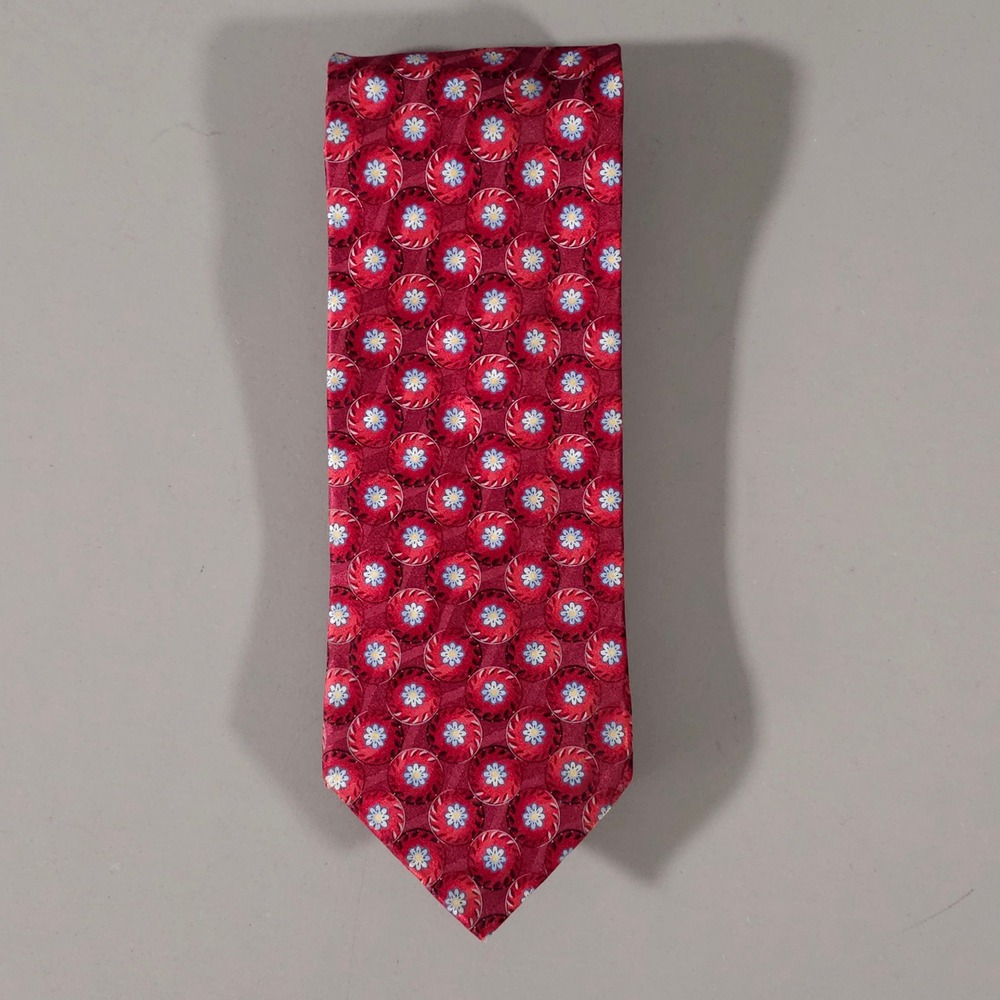 Ermenegildo Zegna Tie Mens OS Red Medallion Floral Silk Made in Italy